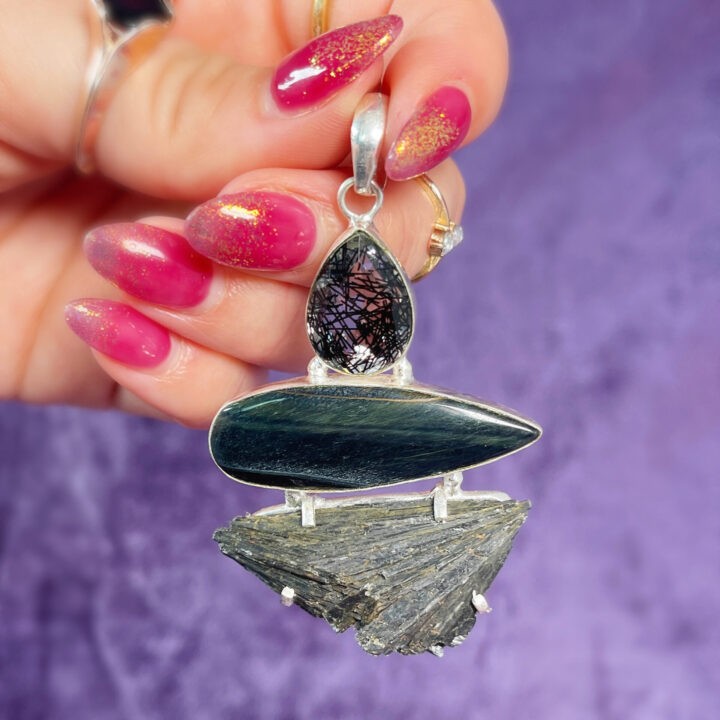 Black Kyanite and Sterling Silver Pendant