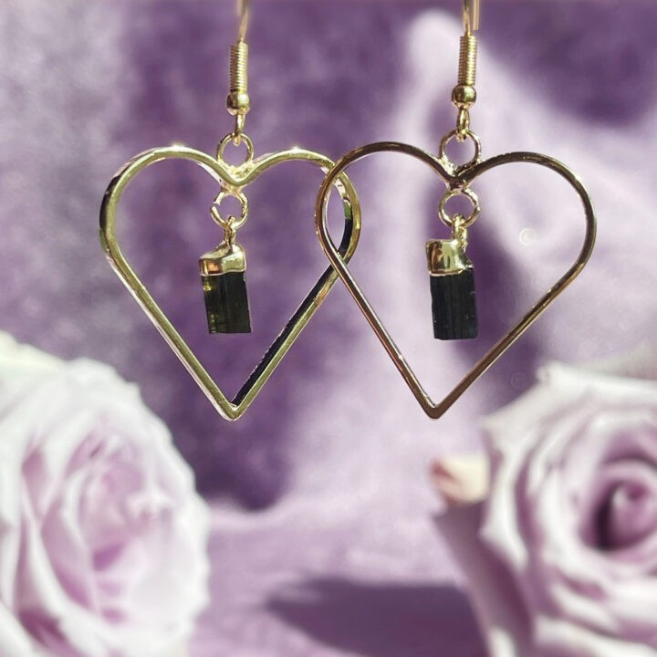 Black Tourmaline Protected Heart Earrings