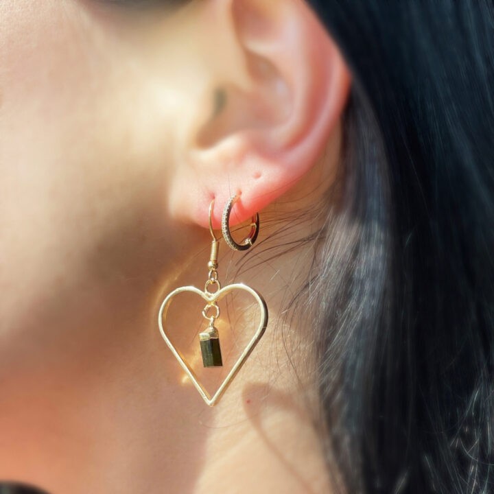 Black Tourmaline Protected Heart Earrings