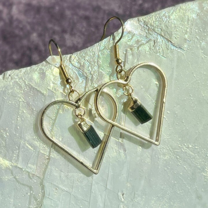 Black Tourmaline Protected Heart Earrings