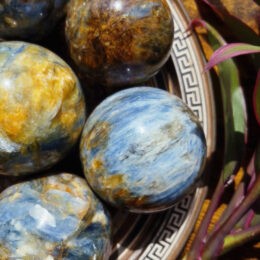 Blue Kyanite and Golden Healer Quartz Sphere