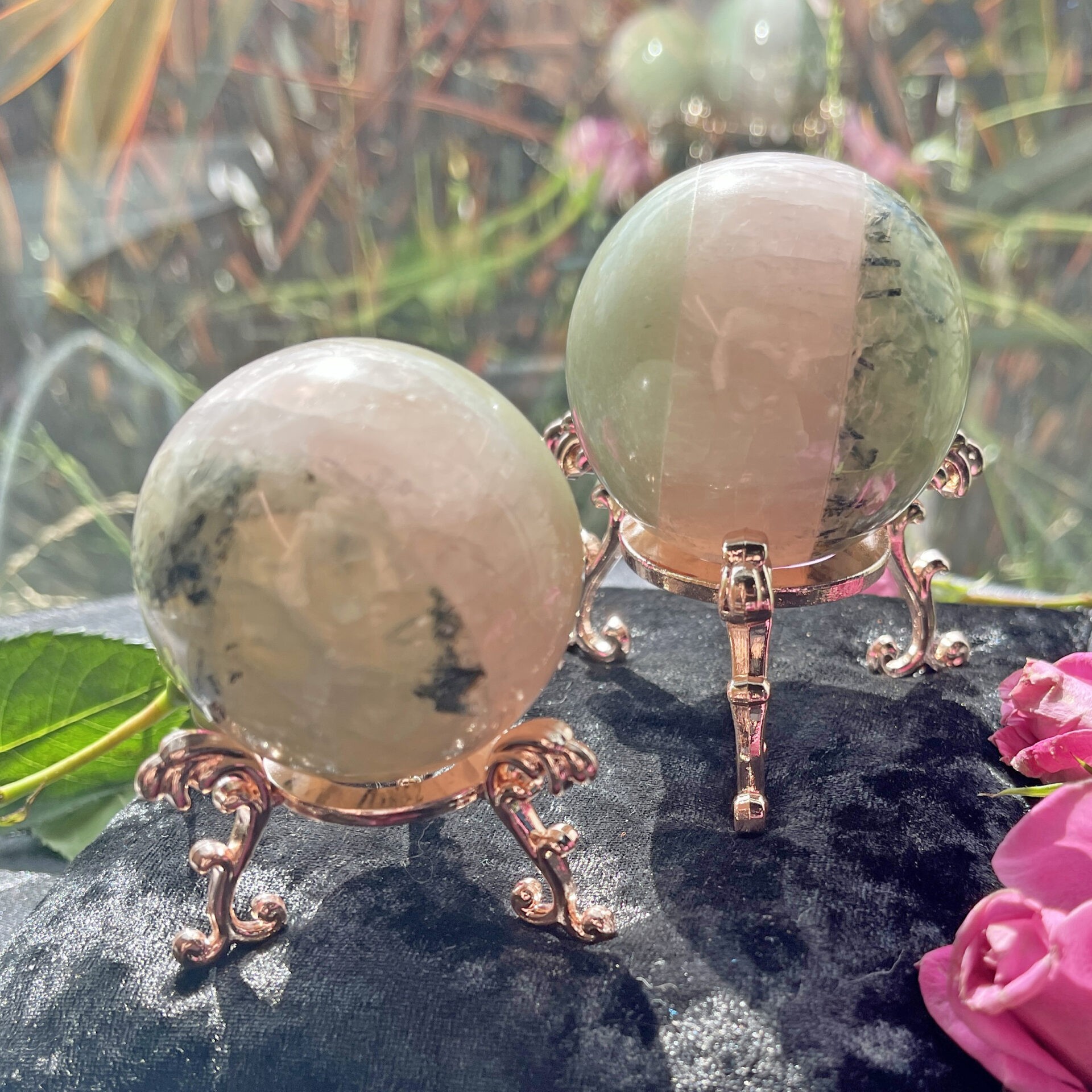Sage Goddess Green Aventurine Rose Quartz and Prehnite with Epidote Heart Chakra Sphere