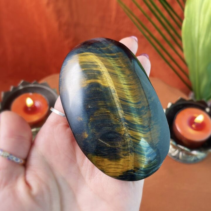 Blue Tigers Eye Wise Priestess Palm Stone