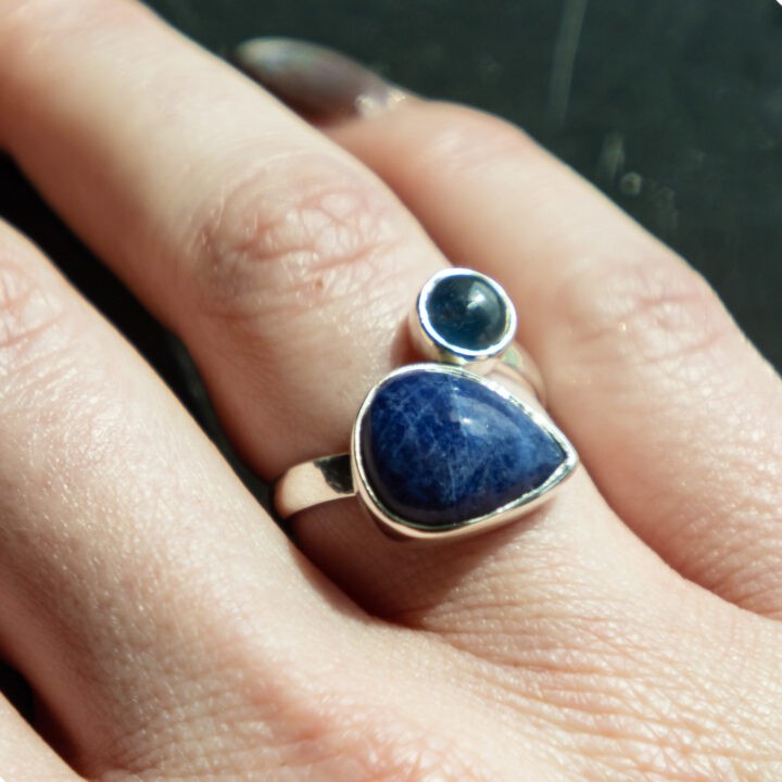 Intuitive Wisdom Sodalite and Blue Sapphire Ring