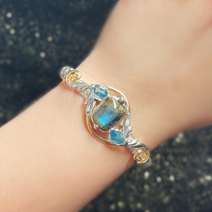 Labradorite, Blue Topaz and Aquamarine Sterling Silver Bracelet