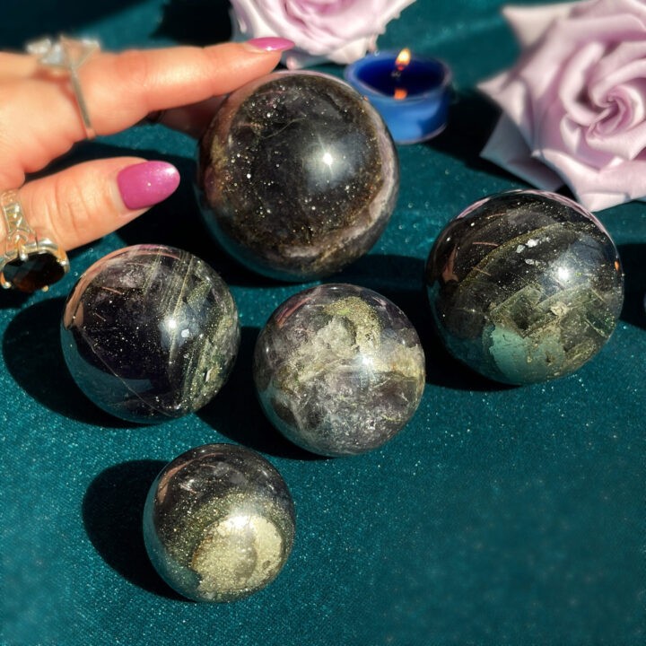 Night Fluorite with Pyrite Sphere