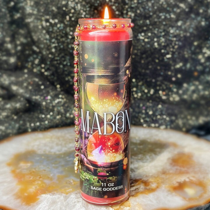 Fall Equinox Mabon Intention Candle with Almandine Garnet Lariat