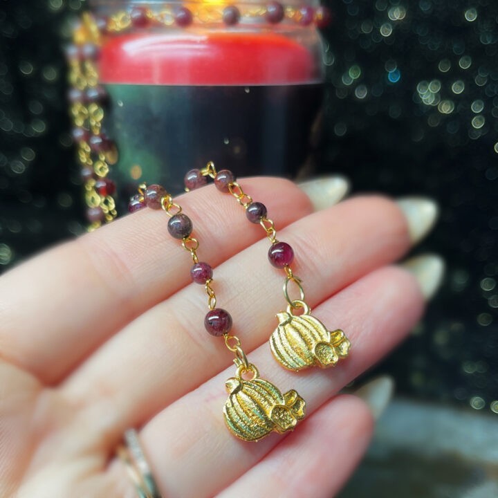 Fall Equinox Mabon Intention Candle with Almandine Garnet Lariat