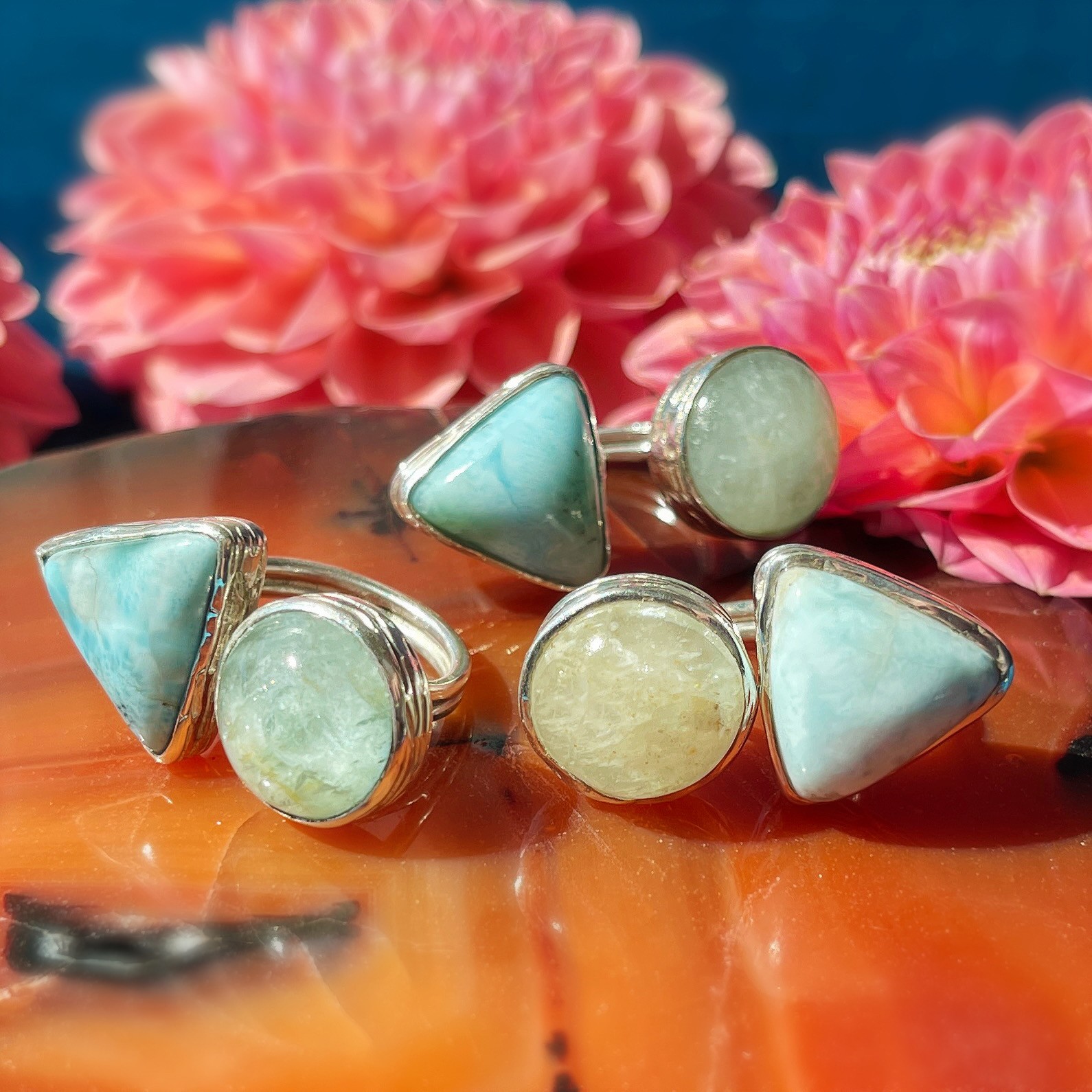 Larimar Aquamarine Ring for healing water element magic Sage Goddess