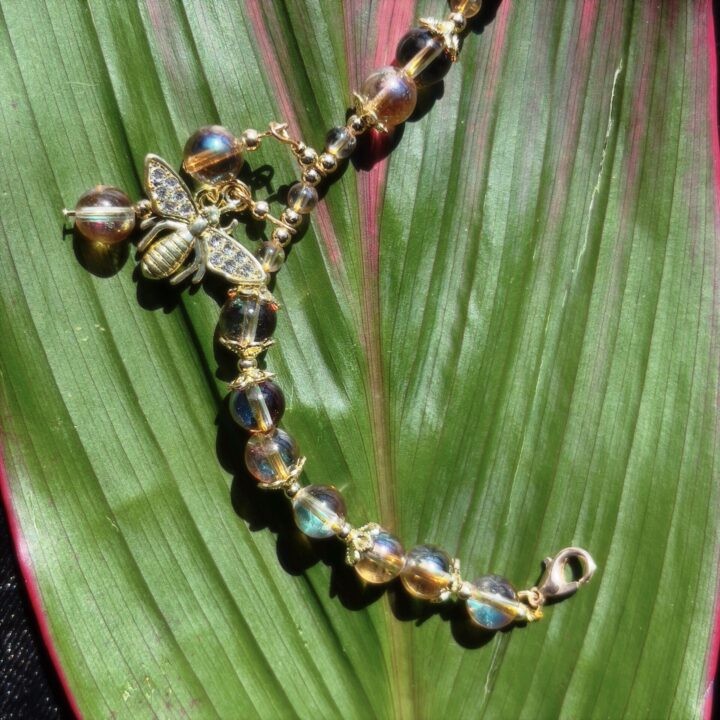 Golden Aura Quartz Bee Bracelet