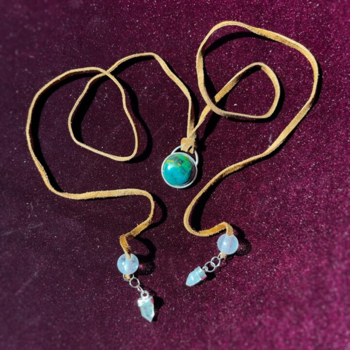 Chrysocolla and Clear Quartz Leather Necklace