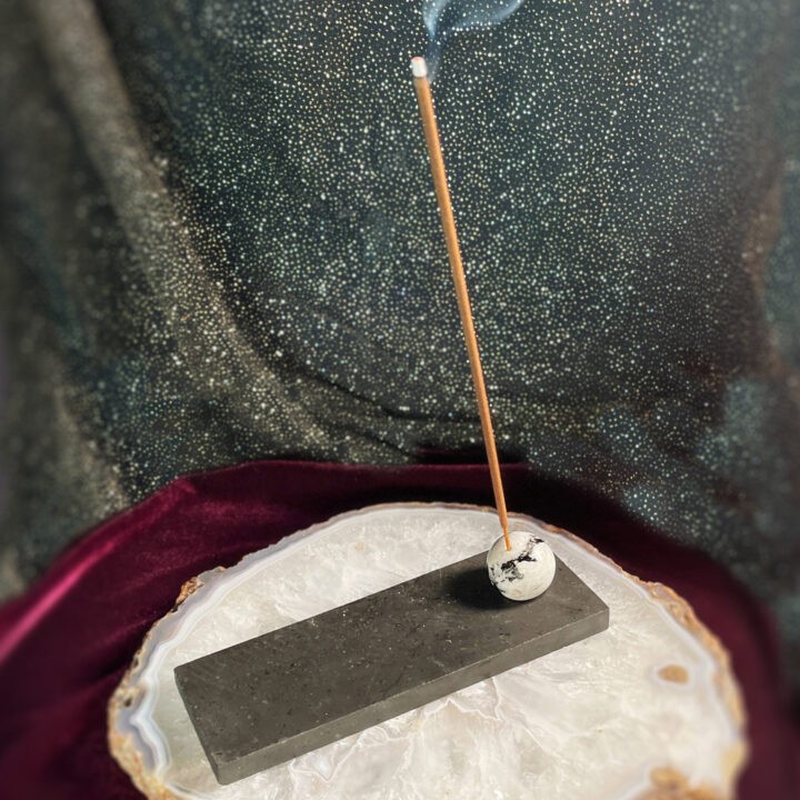 Black Tourmaline & Rainbow Moonstone Sphere Incense Holder