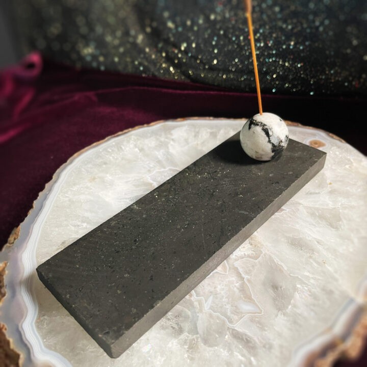 Black Tourmaline & Rainbow Moonstone Sphere Incense Holder