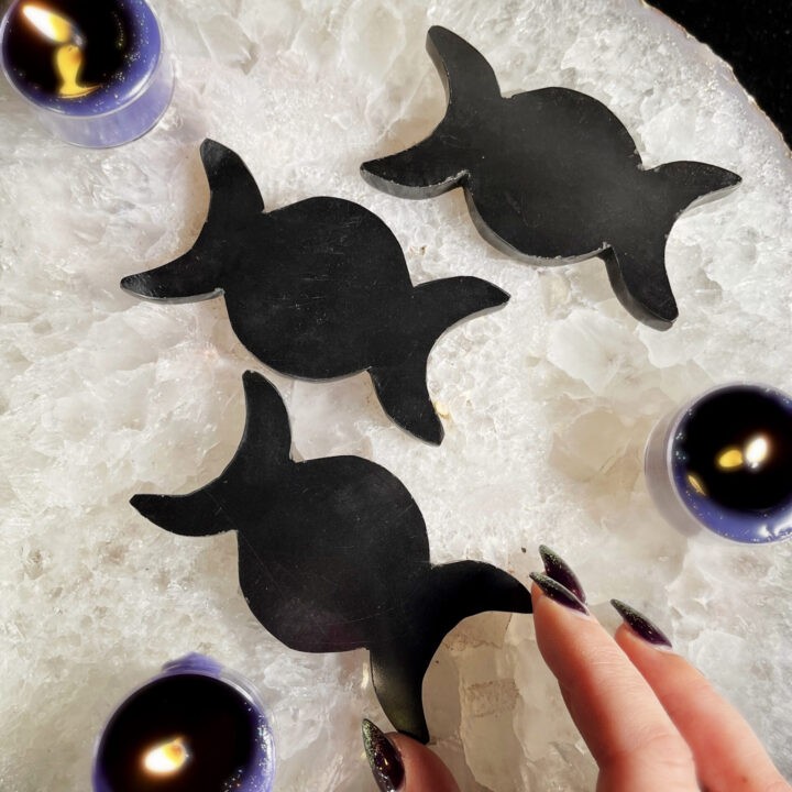 Triple Moon Black Obsidian Charging Plate