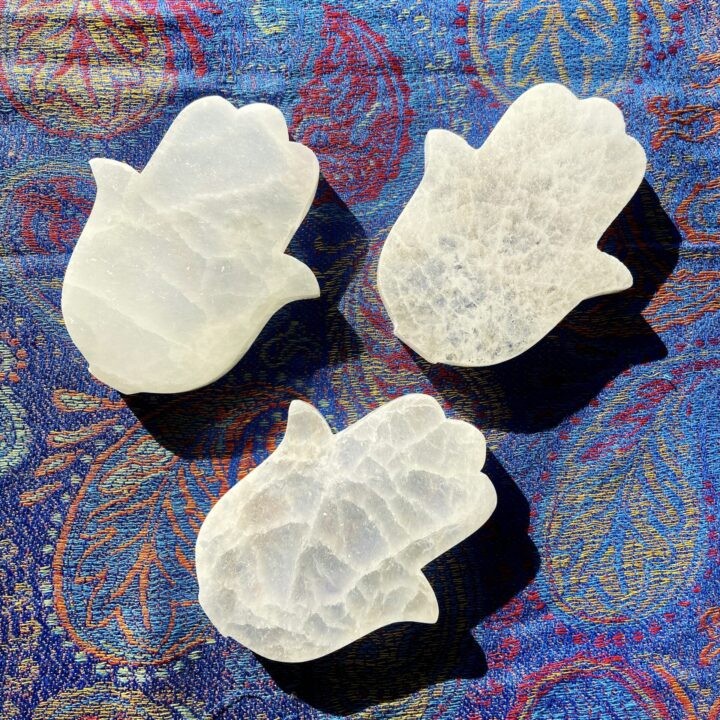 White Light Protection Selenite Hamsa Hand