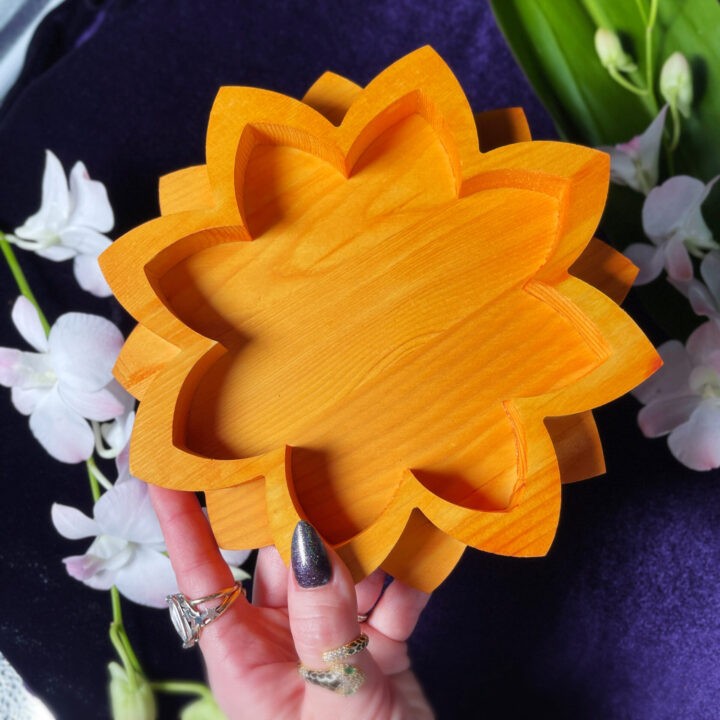 Wooden Lotus Tray with Stone Trio