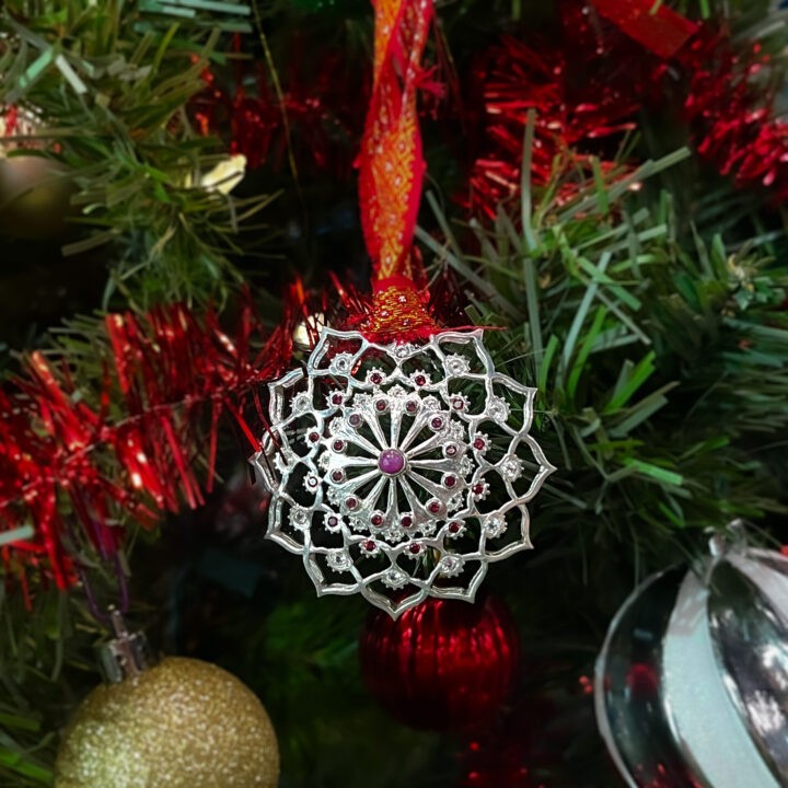 One With Love Ruby, Rhodolite Garnet & White Topaz Mandala Pendant