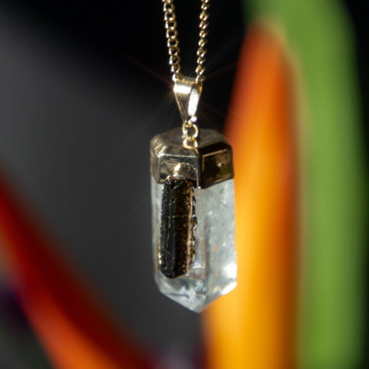 Green Tourmaline & Clear Quartz Pendant