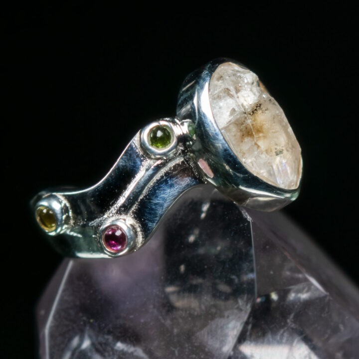 White Light Protection Herkimer Diamond and Tourmaline Ring