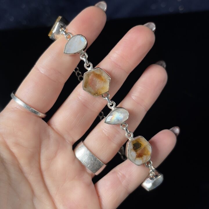 Gemstone Sale: Trapiche Citrine and Rainbow Moonstone Bracelet