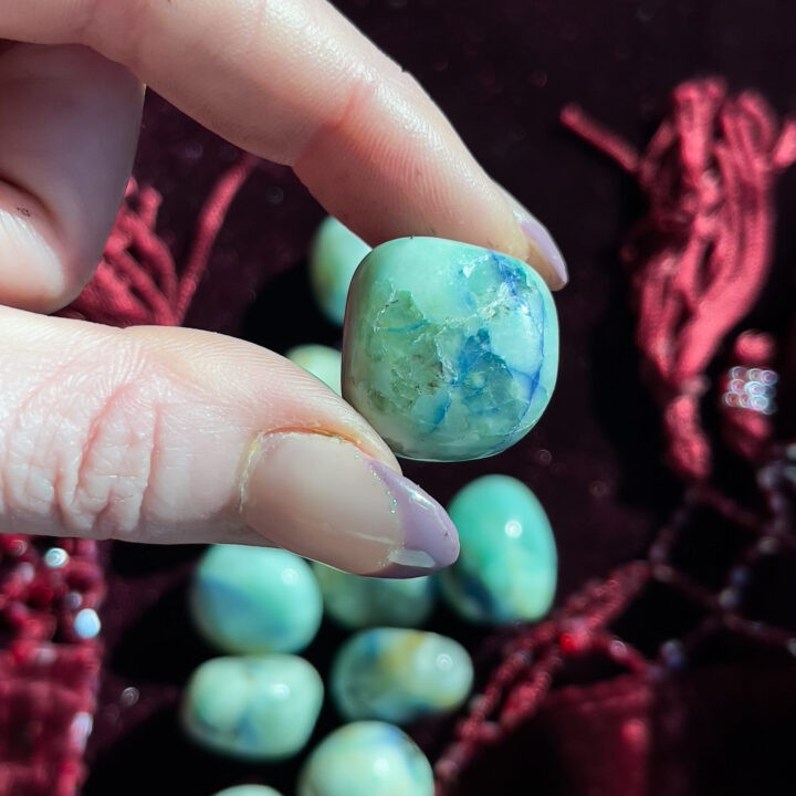 Tumbled Green Moonstone with Azurite