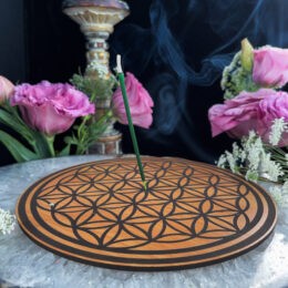 Wood Flower of Life Incense Stick Holder