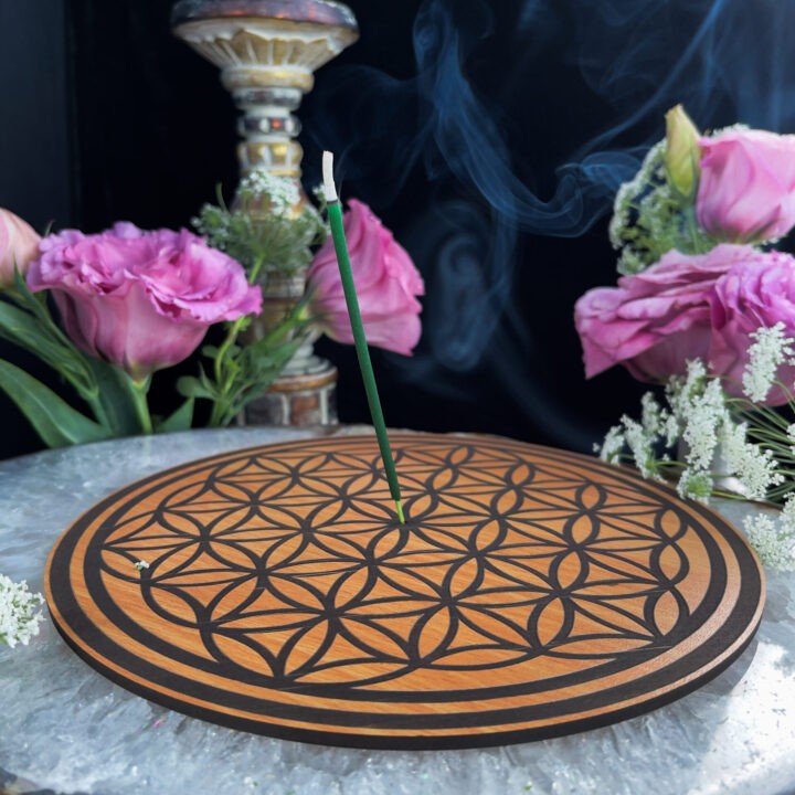 Wood Flower of Life Incense Stick Holder