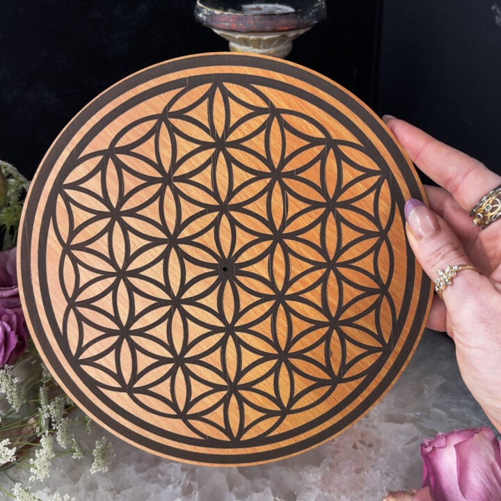 Wood Flower of Life Incense Stick Holder