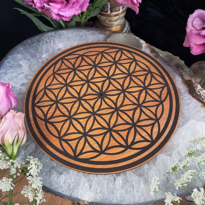 Wood Flower of Life Incense Stick Holder