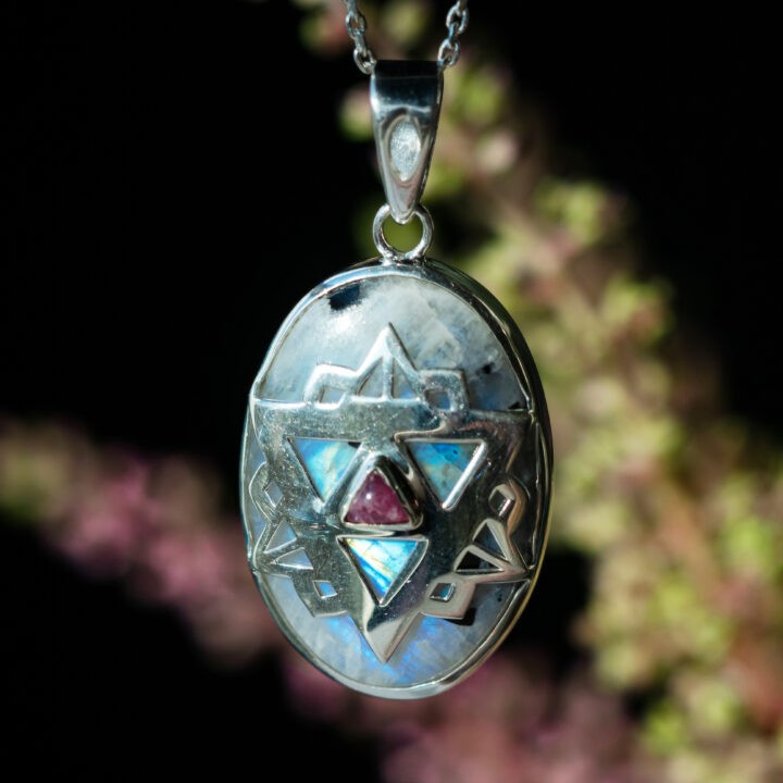 Rainbow Moonstone & Pink Tourmaline Soul Star Chakra Pendant