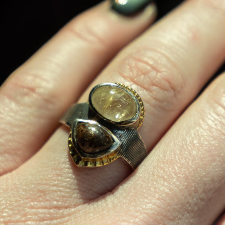 Bronzite & Golden Rutilated Quartz Ring