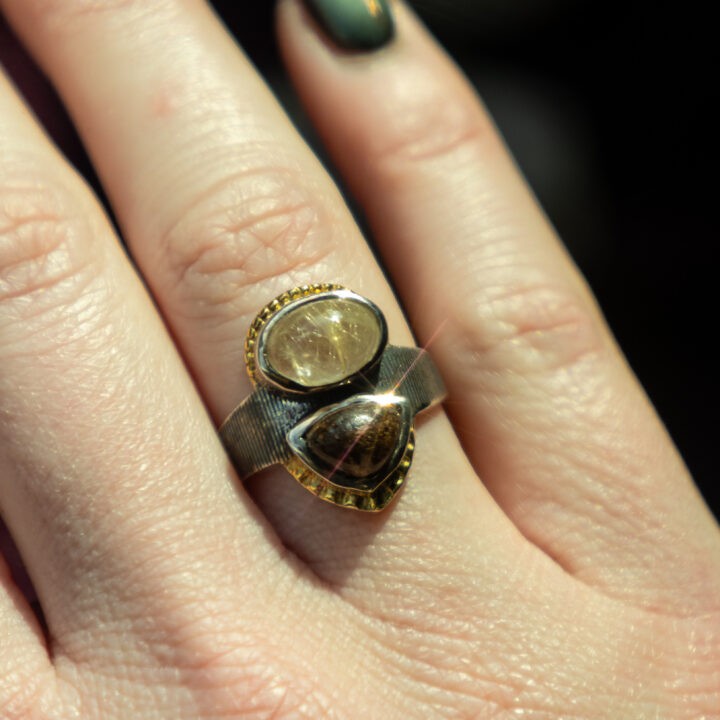 Bronzite & Golden Rutilated Quartz Ring