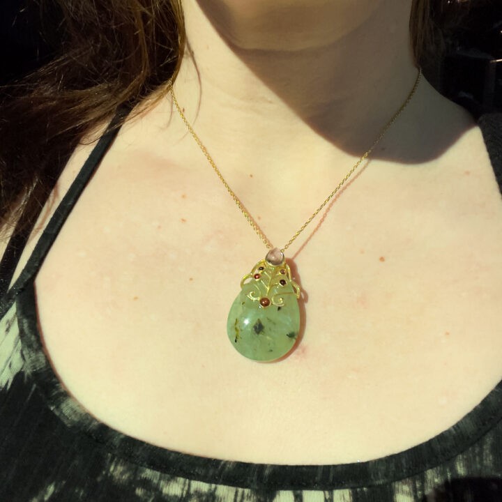 Prehnite with Epidote, Amethyst & Almandine Garnet Pendant