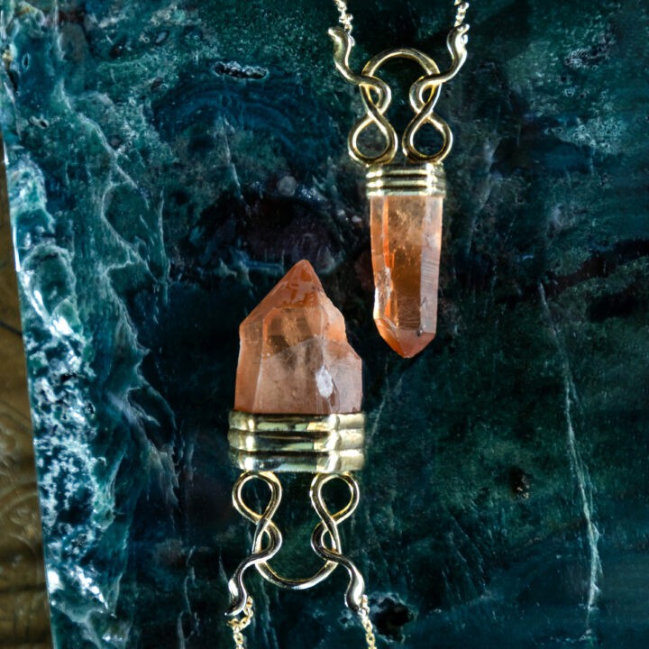 Tangerine Quartz Point Snake Necklace