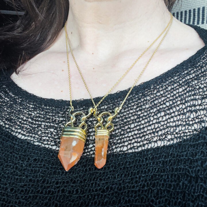 Tangerine Quartz Point Snake Necklace