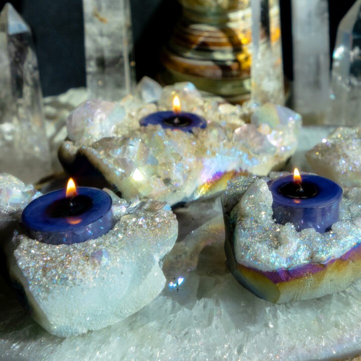 Angel Aura Apophyllite Tea Light Holder