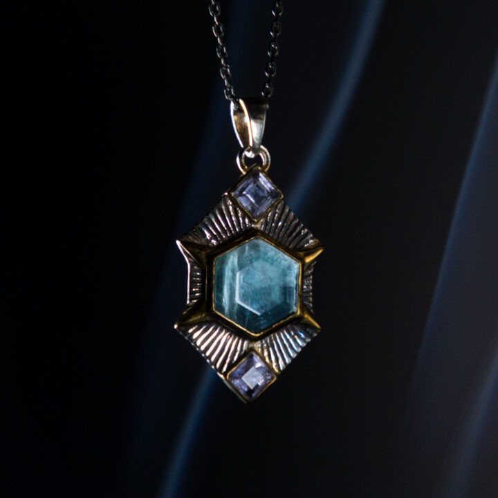 Teal Fluorite & Iolite Pendant