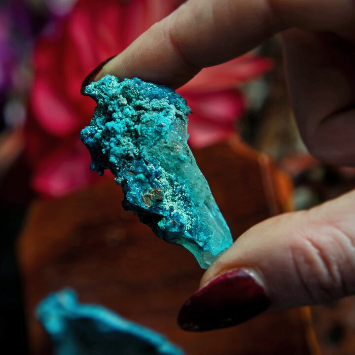 Chrysocolla on Quartz Point