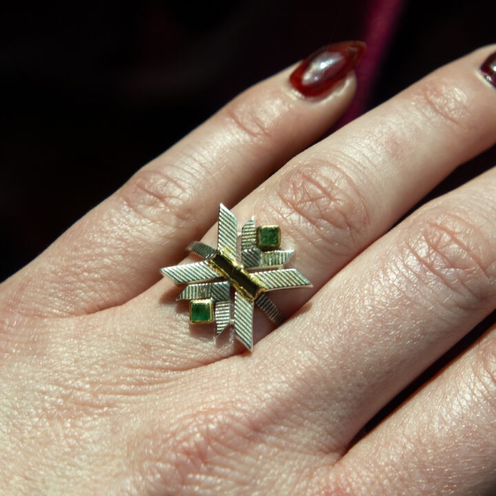 Green Tourmaline & Emerald Ring