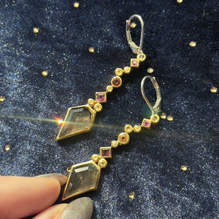 Gemstone Sale: Smoky Quartz, White Topaz, Citrine & Rhodolite Garnet Drop Earrings