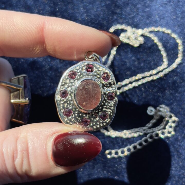 Gemstone Sale: Strawberry Quartz and Rhodolite Garnet Pendant