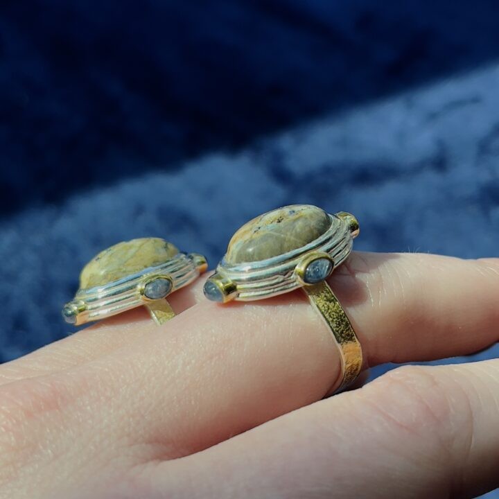 Misfit Minerals: Azurite in Petrified Wood with Blue Sapphire Ring