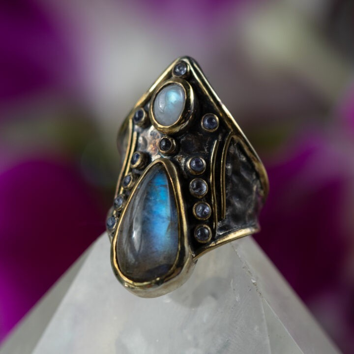 Labradorite, Rainbow Moonstone & Tanzanite Ring