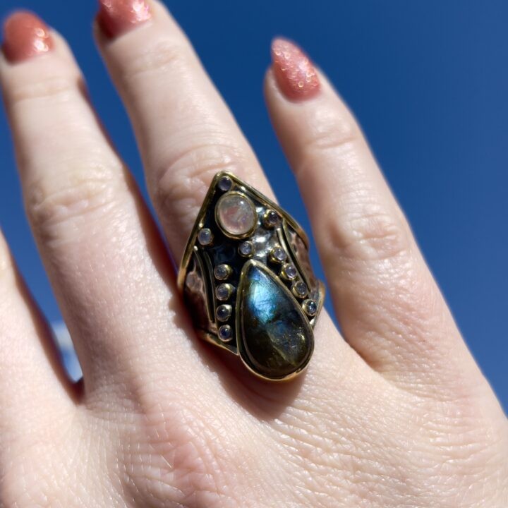 Labradorite, Rainbow Moonstone & Tanzanite Ring