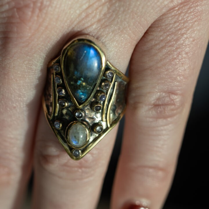 Labradorite, Rainbow Moonstone & Tanzanite Ring