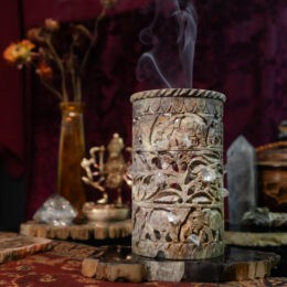 Soapstone with Clear Quartz Tea Light & Incense Holder