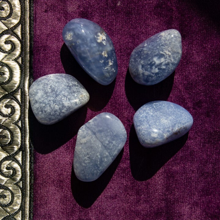 Tumbled Blue Moss Chalcedony