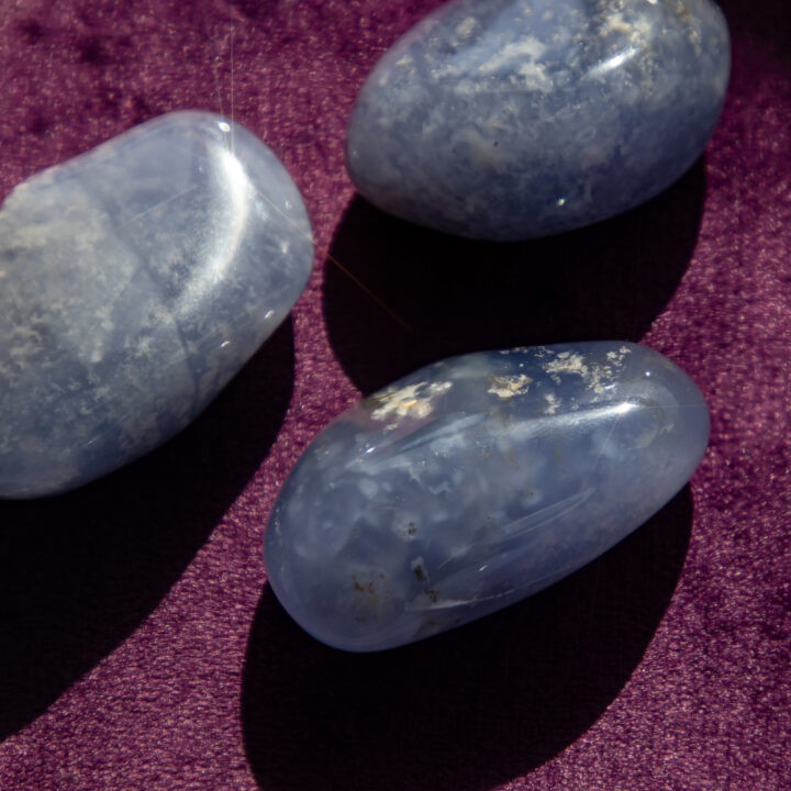 Tumbled Blue Moss Chalcedony