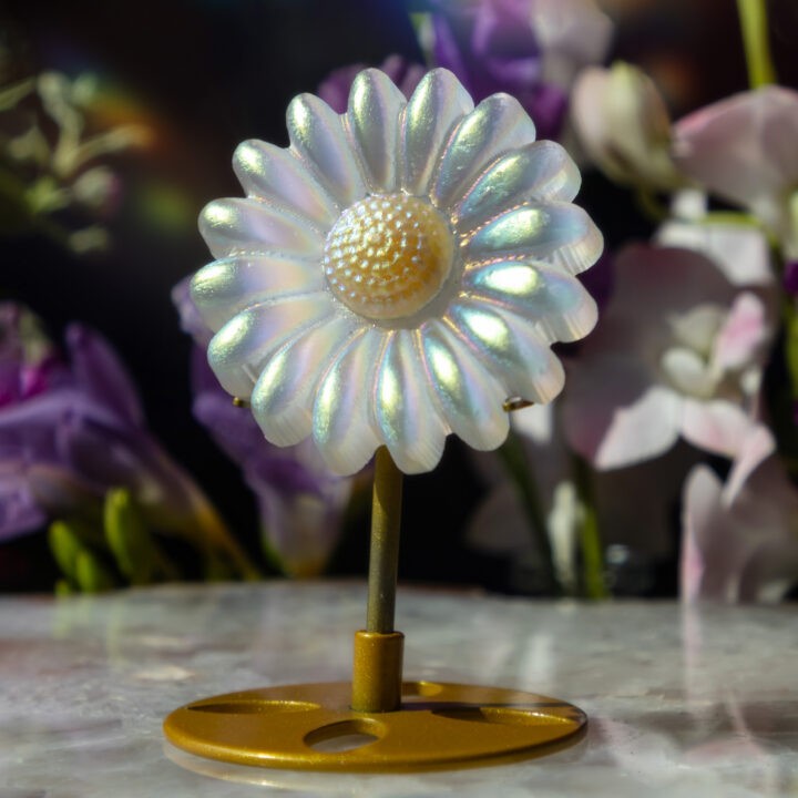 Angel Aura Selenite & Yellow Calcite Daisy with Stand