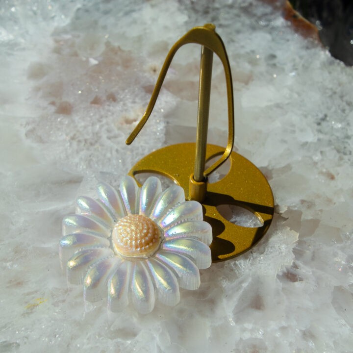 Angel Aura Selenite & Yellow Calcite Daisy with Stand